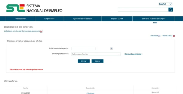 Ofertas de empleo Sistema Nacional de Empleo